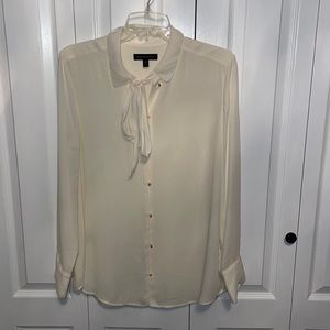 Banana republic off white blouse,  med, with gold buttons and attached tie neck